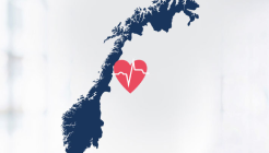 Et kart over Norge og en hjertefigur som viser en avvikende EKG-strek
